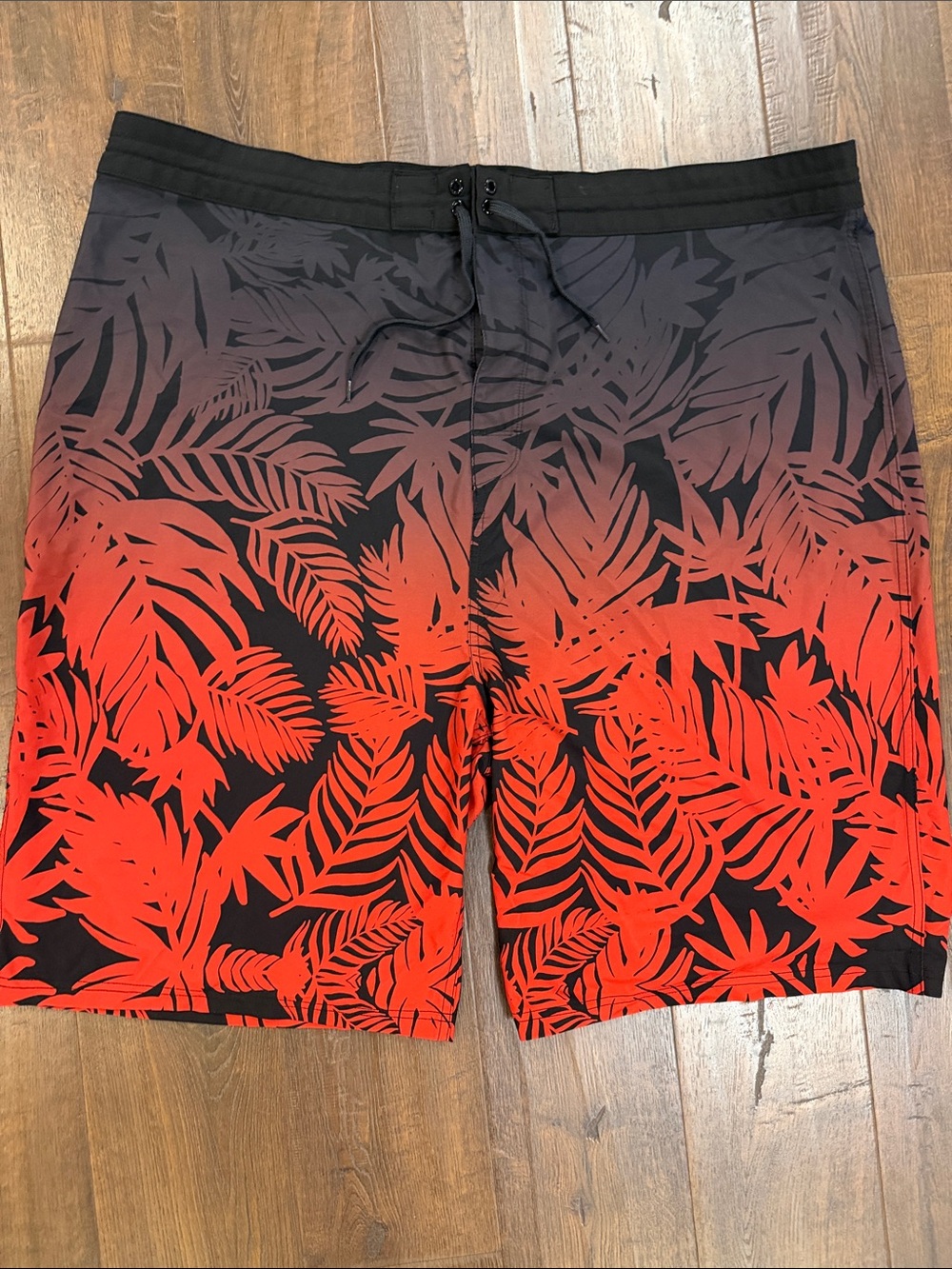 Old Navy Black and Red Tropical Fade Swim Board Shorts